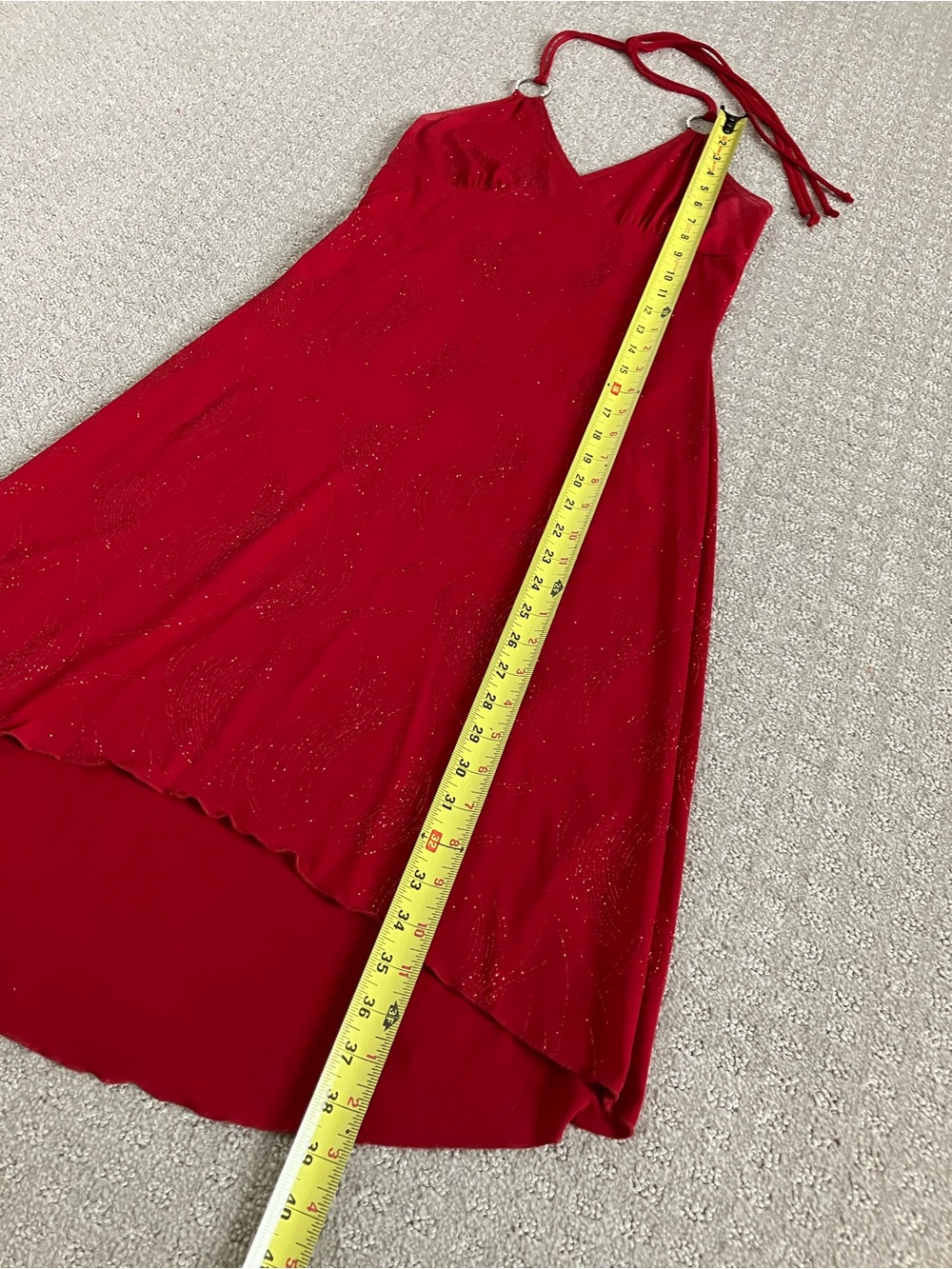 Y2K Lipstick Red Glitter Halter High Low Dress Party Prom Medium - Picture 8 of 10